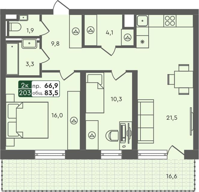 2-комн. квартира, 83.5 м², 2 из 5 этаж Планировка