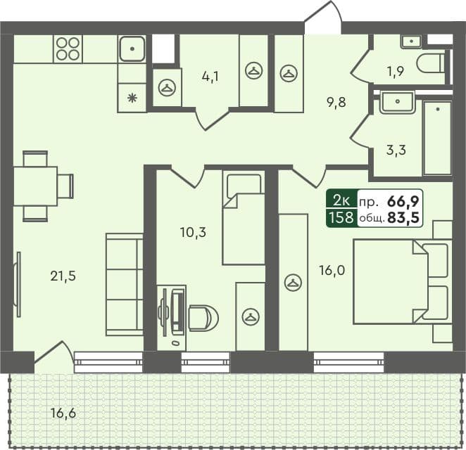 2-комн. квартира, 83.5 м², 2 из 5 этаж квартира